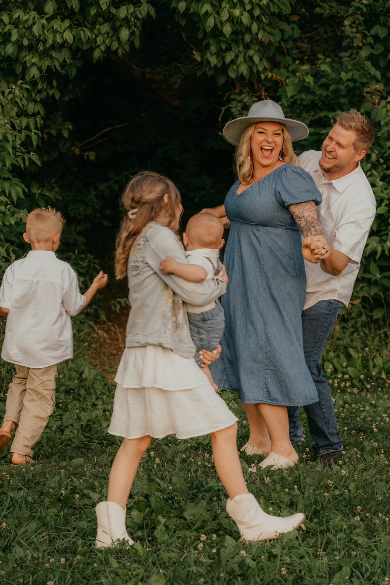 The Jenkins family laughing together outdoors in Franklin, Tennessee